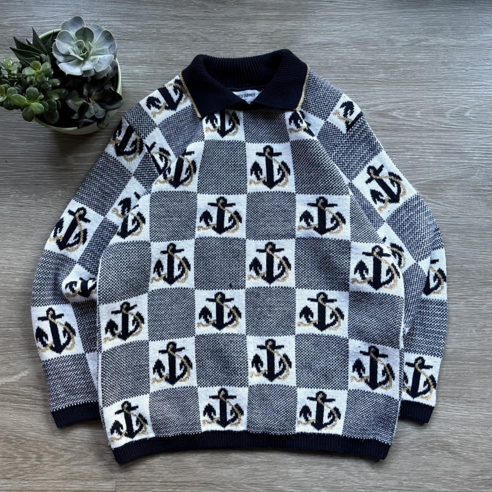 Nautical Anchor Pattern Sweater - Black and White